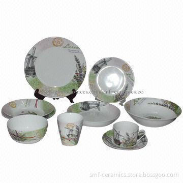 Ceramic Dinnerware Set with Lavender Decal Design, 84/500/EEC, LFGB Standard